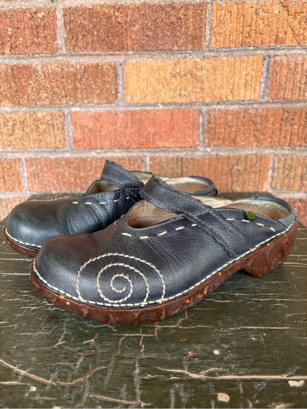 El Naturalista Yggdasil Clogs Navy Leather size 37 US 7
